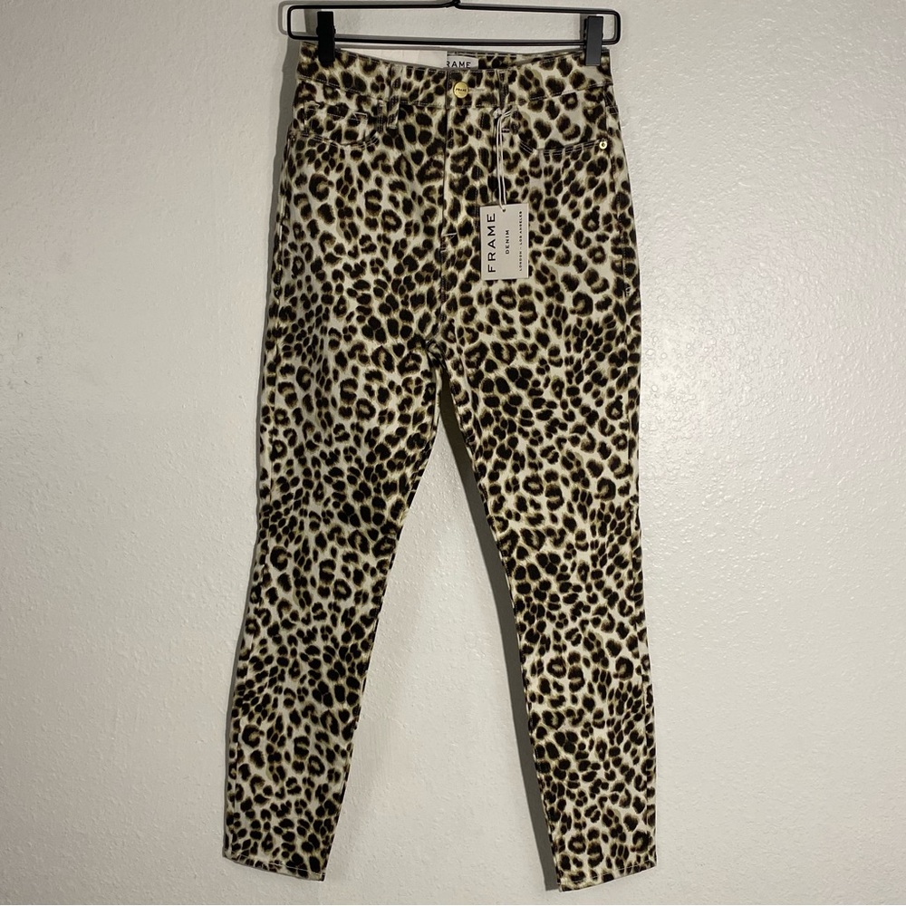 New Frame Denim Ali High Rise Cigarette Leopard Print Skinny Jeans Size 26